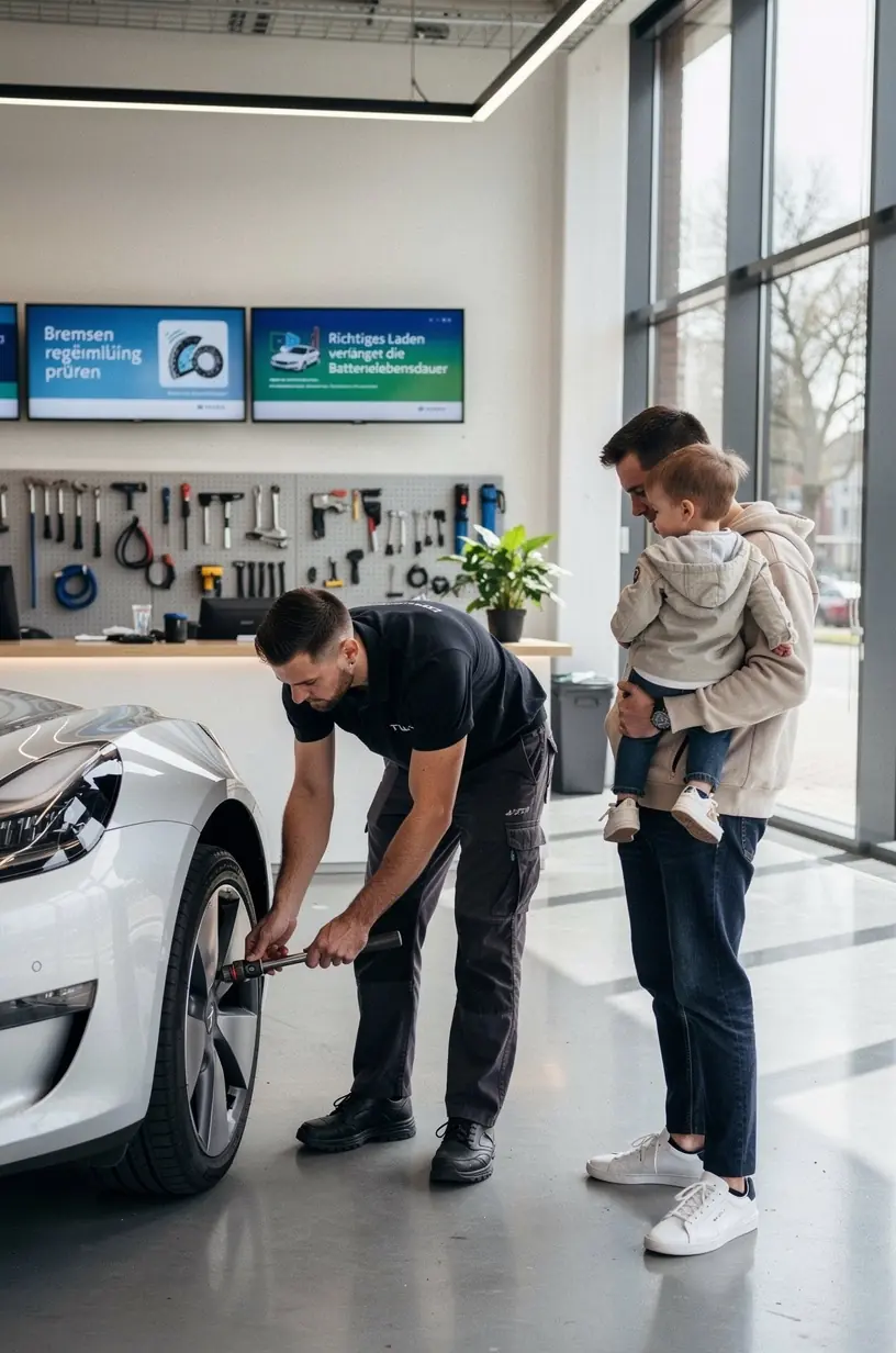 Spezialisierte Werkstatt für die Wartung von Elektrofahrzeugen mit modernem Equipment.